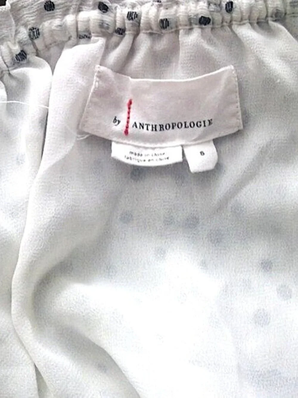 Peasant Top by Anthropologie White W/ Black Polka Dot Boho On / Off Shoulder  S - Picture 4 of 9